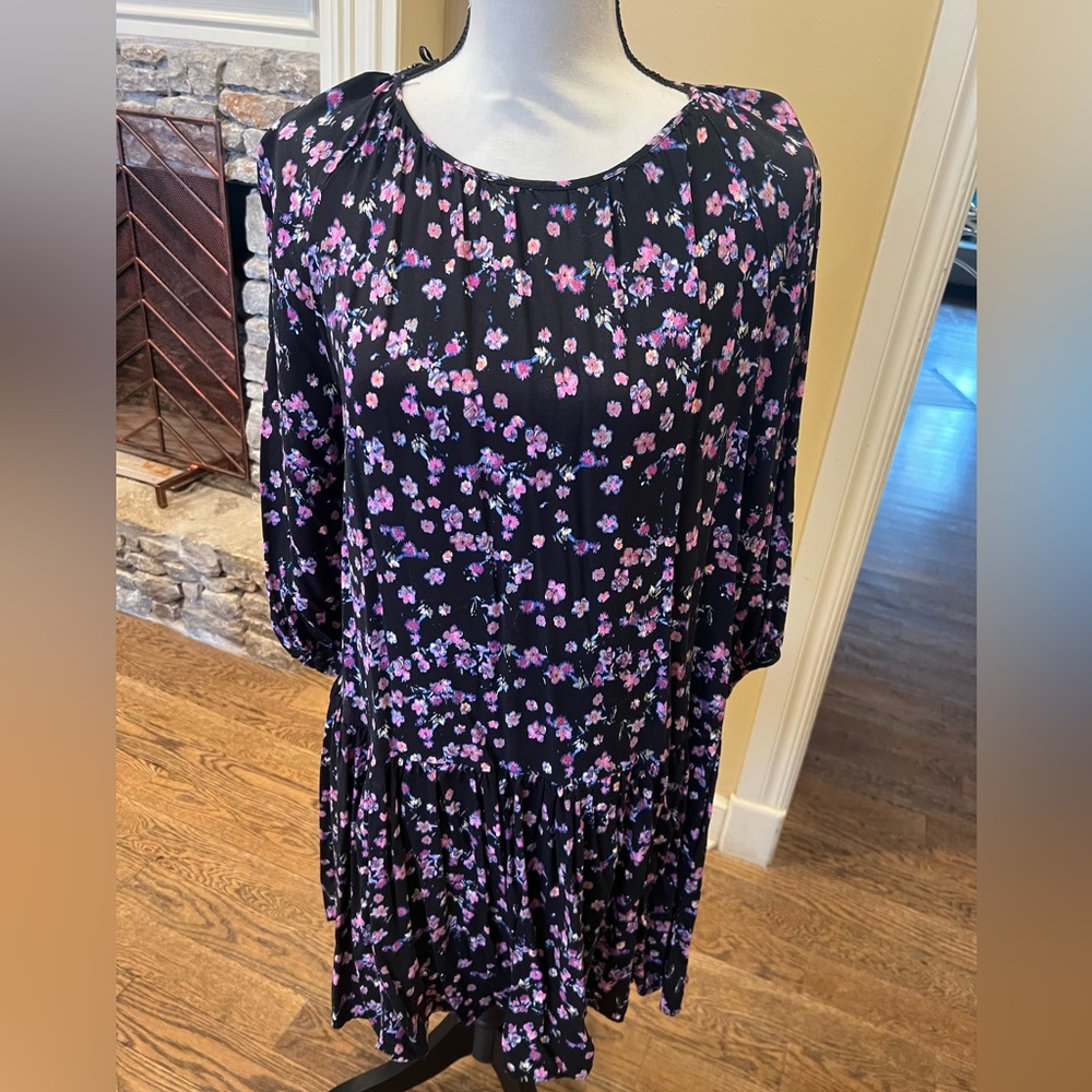 H & M black floral baby doll mini dress L